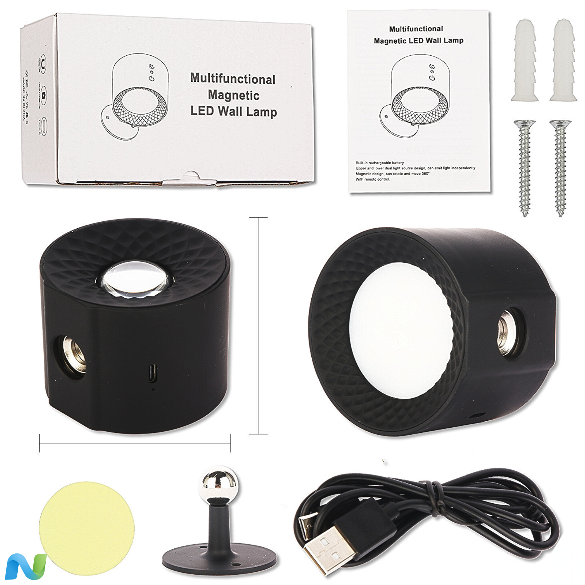 چراغ دیواری LED شارژی دو عددی با چرخش 360 درجه