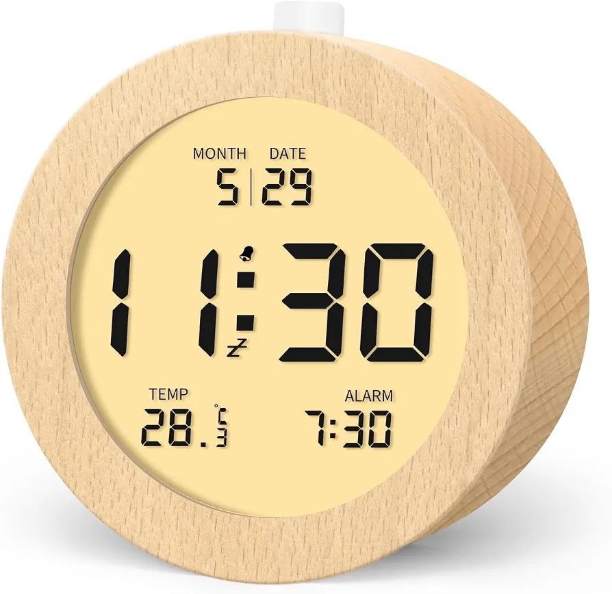 ساعت زنگ‌دار دیجیتال AboveClock چوبی کنار تخت